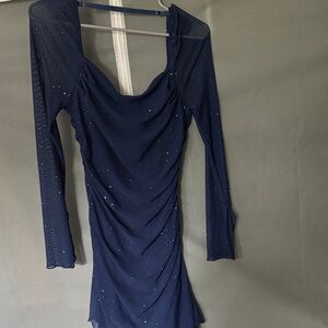 Elegant Navy Blue Long Sleeve Dress